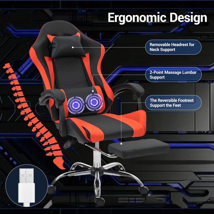 마사지 기능이 있는 허리 지지대가 장착된 게이밍 의자  - Video Gaming & Esports Usd Acc 리뷰 및 가격
